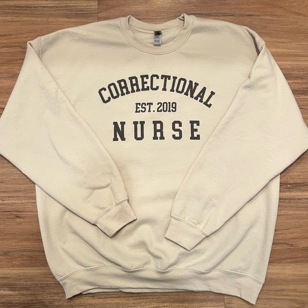 Gildan Cream Correctional Nurse Crewneck Sweater